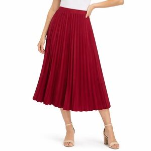W&J Fashion Red Pleated Midi Skirt Elastic Waist S/M Women NWT